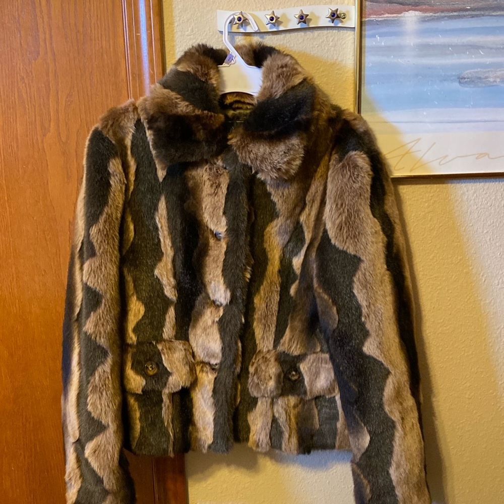 Elegant Brown and Black Women's Fur Jacket